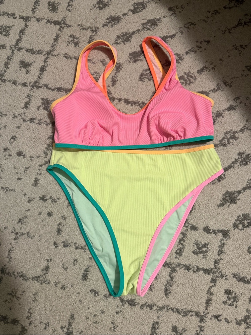 Colorblock Pink & Lime High Waist Bikini (Cupshe)
